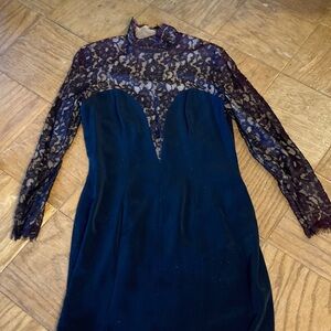 Black Lace Long-Sleeve Cocktail Dress - Brand Unknown